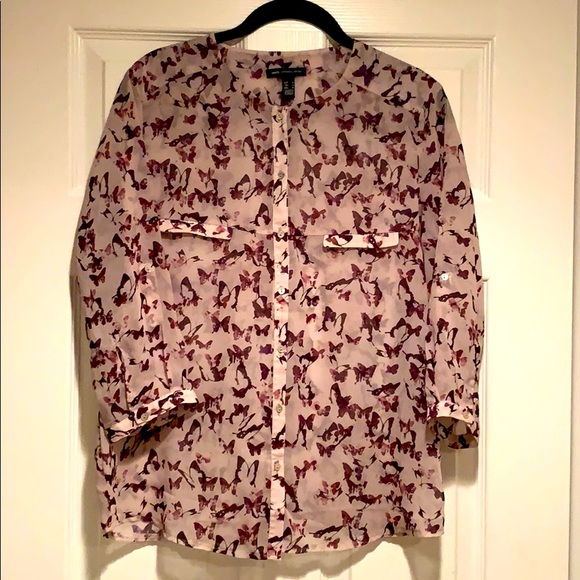 Mango Tops - MNG Purple Sheer Butterfly Top Size 6